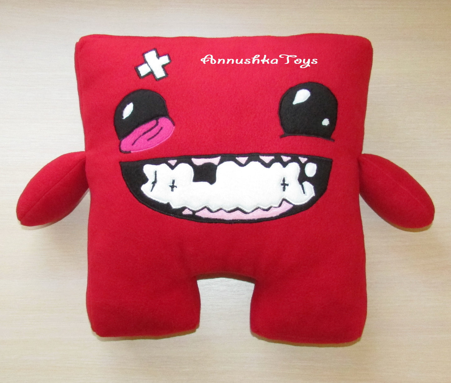 Handmade custom Super Meat Boy plush