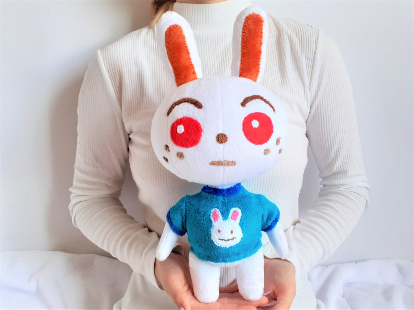 Handmade custom Ruby the rabbit plush home decor