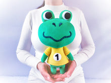 Load image into Gallery viewer, Handmade custom Tad the frog plush
