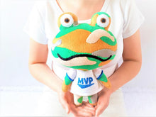 Load image into Gallery viewer, Handmade custom Camofrog the frog plushie
