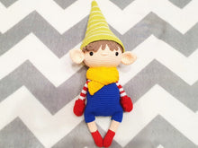 Load image into Gallery viewer, Christmas elf toy crochet in removable hat, scarf and mittens
