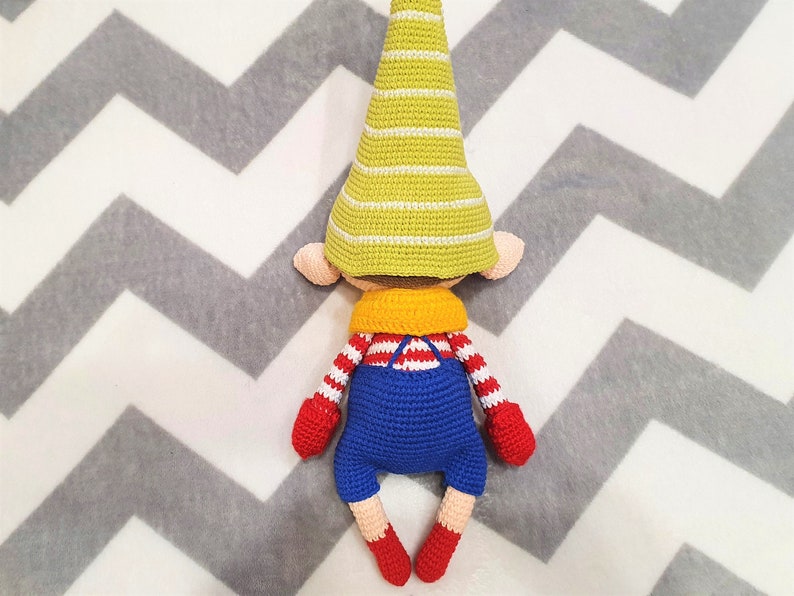 Christmas elf toy crochet in removable hat, scarf and mittens